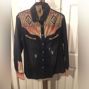 Women's Western Denim Button Down Shirt